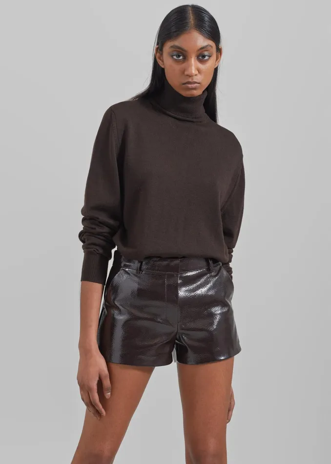 The Frankie Shop Bottoms Women Kate Crackled Faux Leather Mini Shorts 8211 Brown