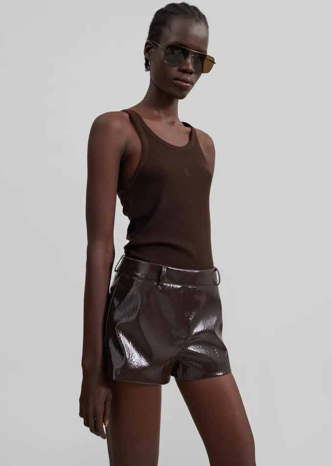 The Frankie Shop Bottoms Women Kate Crackled Faux Leather Mini Shorts 8211 Brown