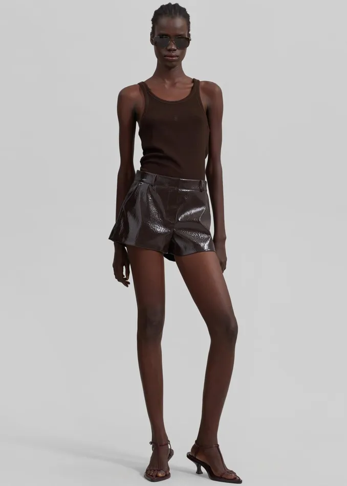 The Frankie Shop Bottoms Women Kate Crackled Faux Leather Mini Shorts 8211 Brown