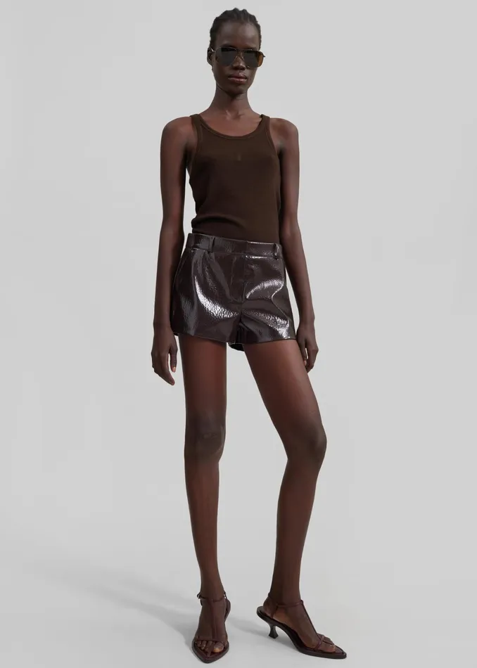 The Frankie Shop Bottoms Women Kate Crackled Faux Leather Mini Shorts 8211 Brown