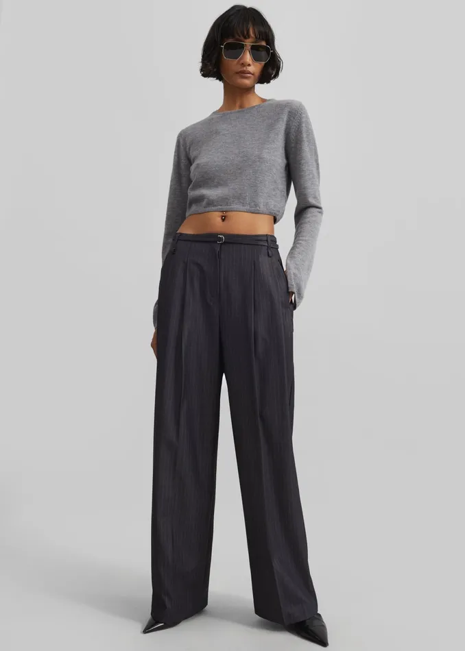 The Frankie Shop Bottoms Women Loma Pintuck Trousers 8211 CharcoalWhite Pinstripe