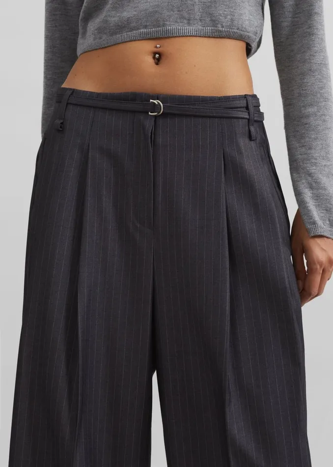 The Frankie Shop Bottoms Women Loma Pintuck Trousers 8211 CharcoalWhite Pinstripe