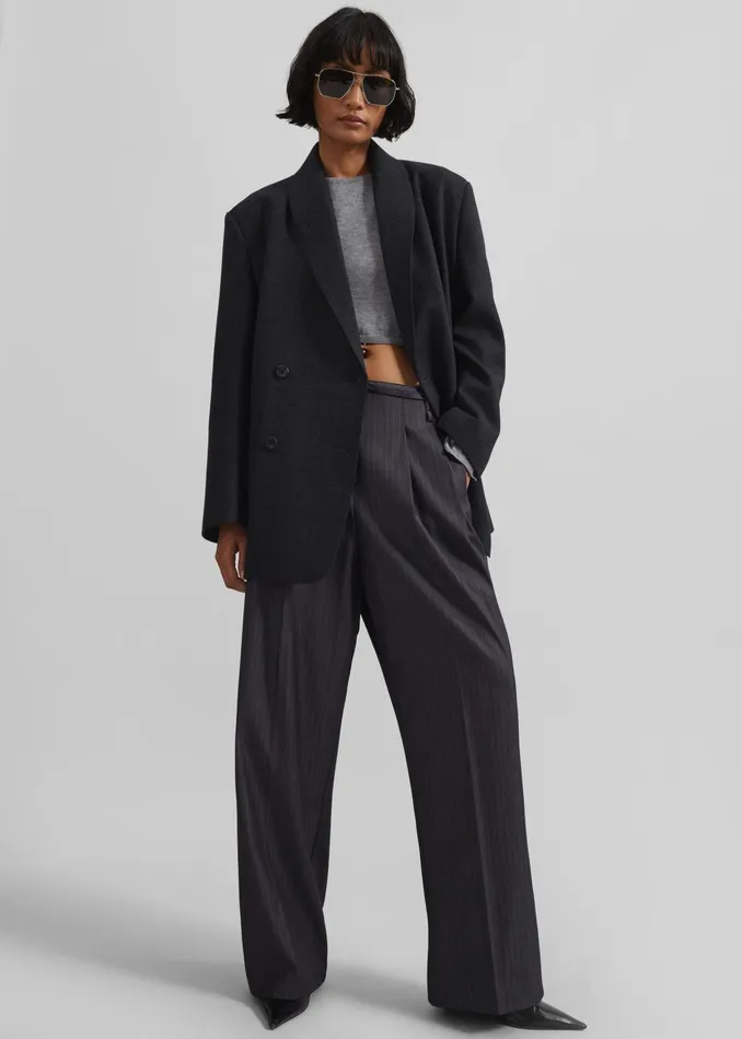 The Frankie Shop Bottoms Women Loma Pintuck Trousers 8211 CharcoalWhite Pinstripe