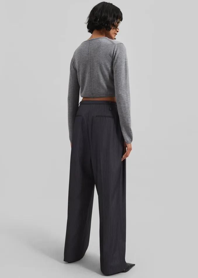 The Frankie Shop Bottoms Women Loma Pintuck Trousers 8211 CharcoalWhite Pinstripe