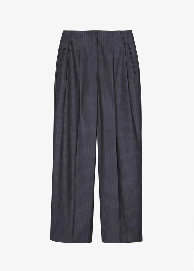 The Frankie Shop Bottoms Women Loma Pintuck Trousers 8211 CharcoalWhite Pinstripe