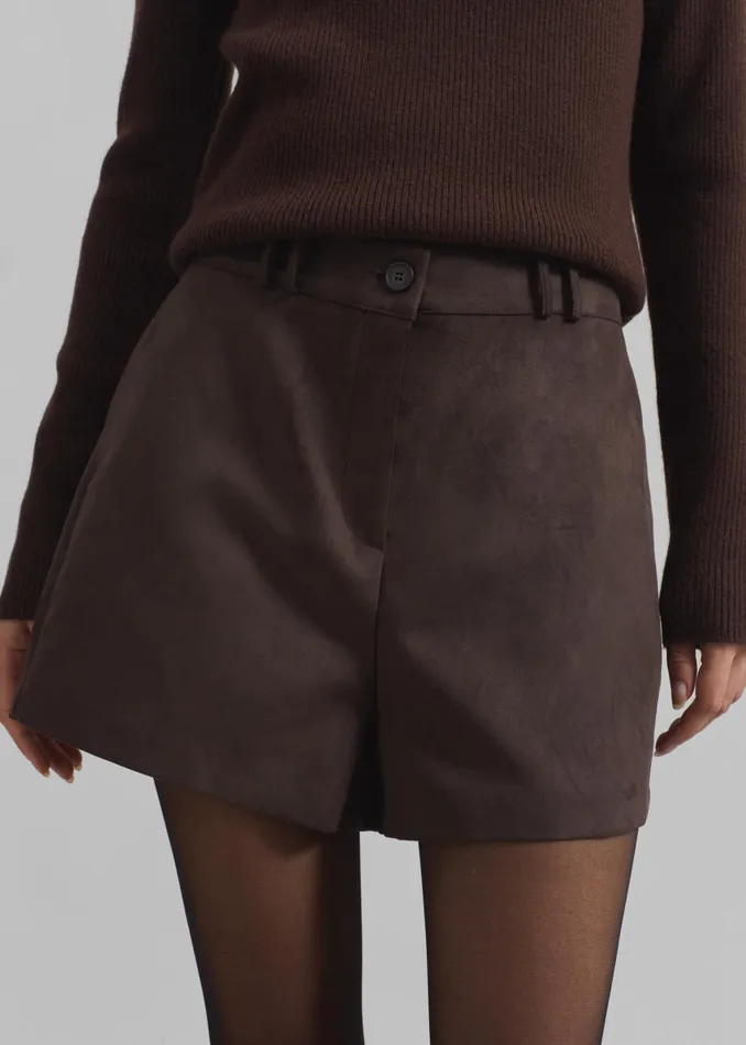 The Frankie Shop Bottoms Women Merida Faux Suede Shorts 8211 Brown