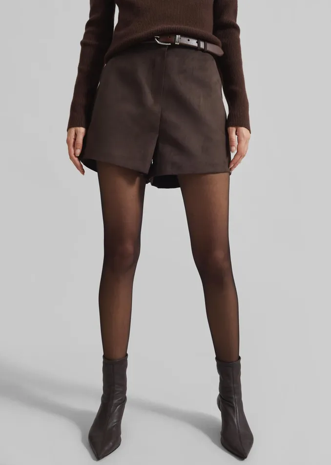 The Frankie Shop Bottoms Women Merida Faux Suede Shorts 8211 Brown