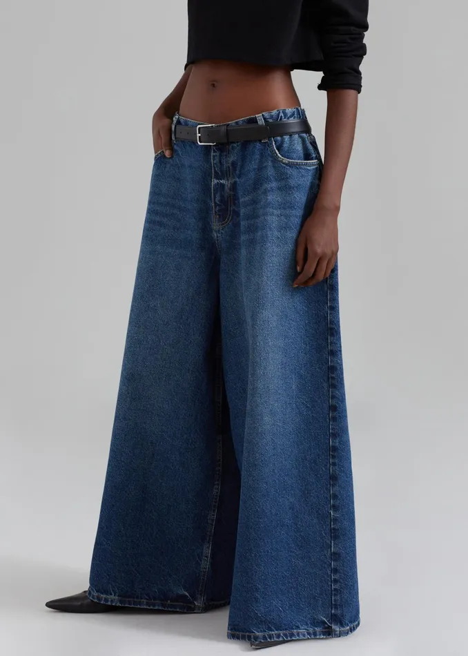 The Frankie Shop Bottoms Women Sasha Wide Leg Jeans 8211 Dark Blue