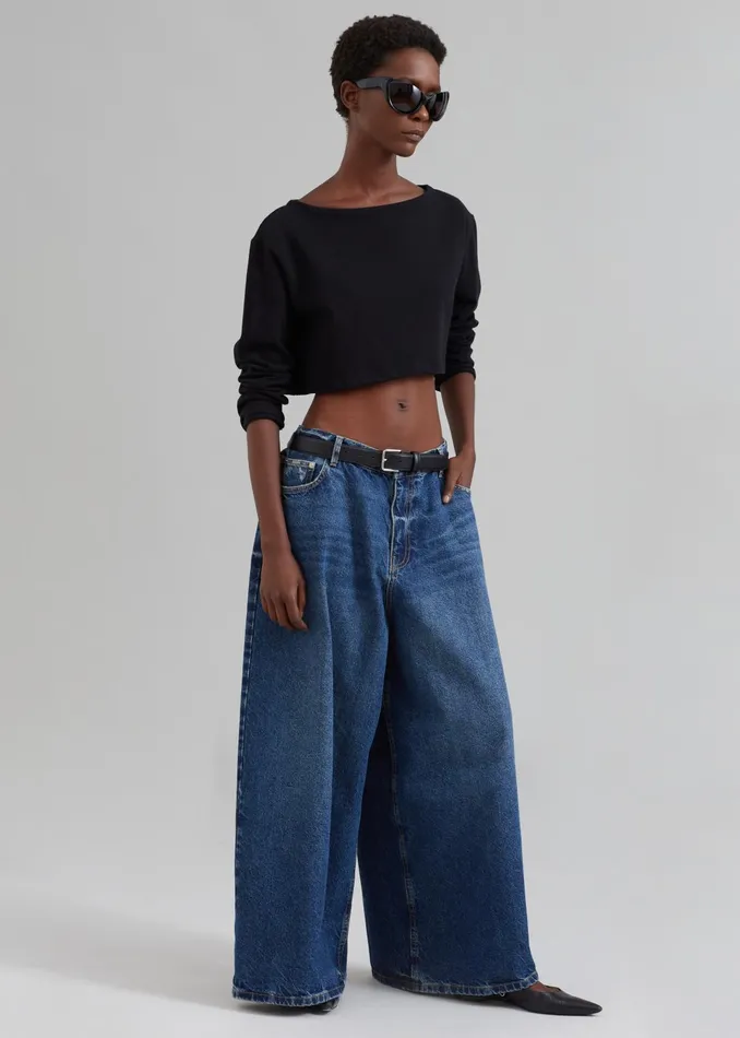 The Frankie Shop Bottoms Women Sasha Wide Leg Jeans 8211 Dark Blue