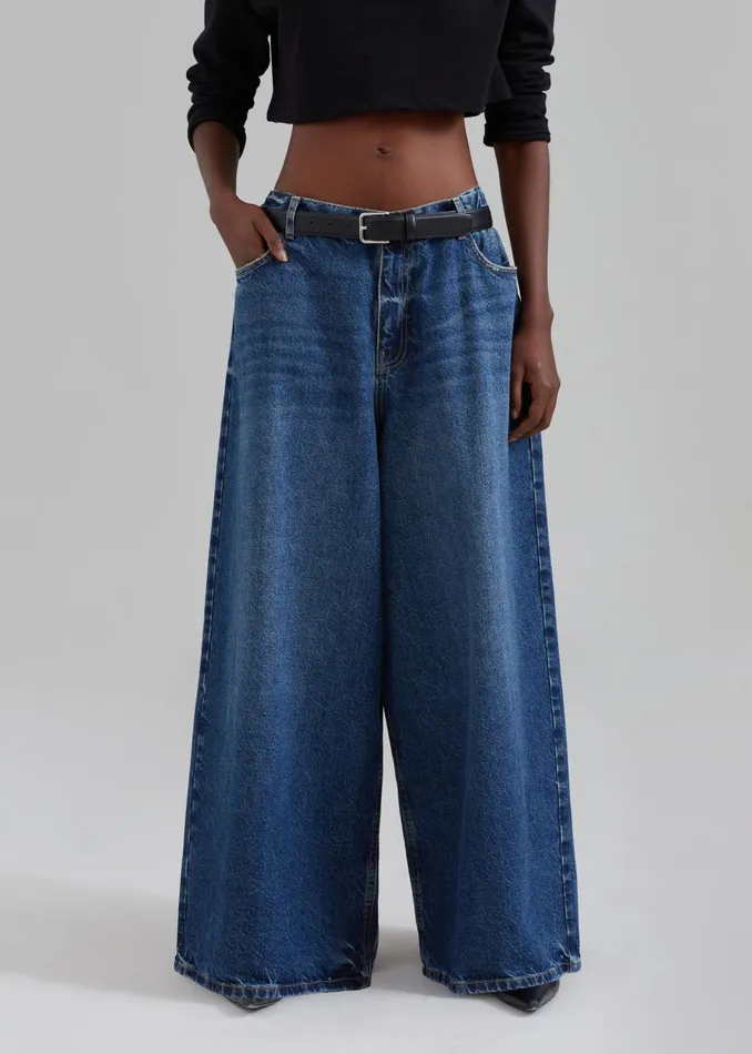 The Frankie Shop Bottoms Women Sasha Wide Leg Jeans 8211 Dark Blue