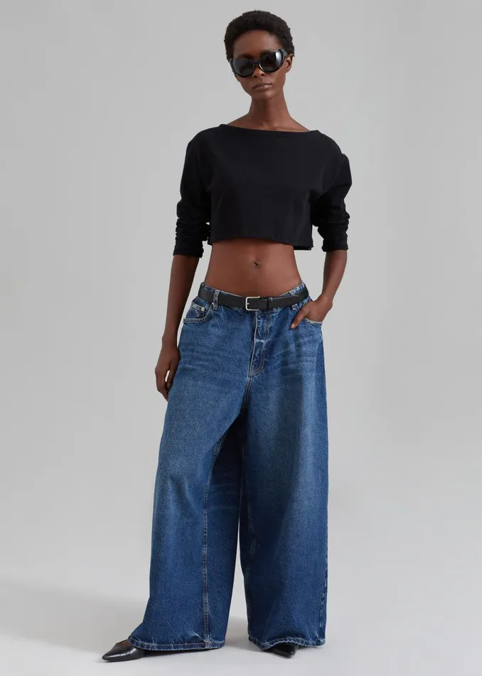 The Frankie Shop Bottoms Women Sasha Wide Leg Jeans 8211 Dark Blue