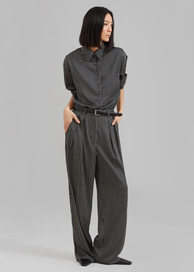 The Frankie Shop Bottoms Women Tansy Satin Pants 8211 Black Pinstripe