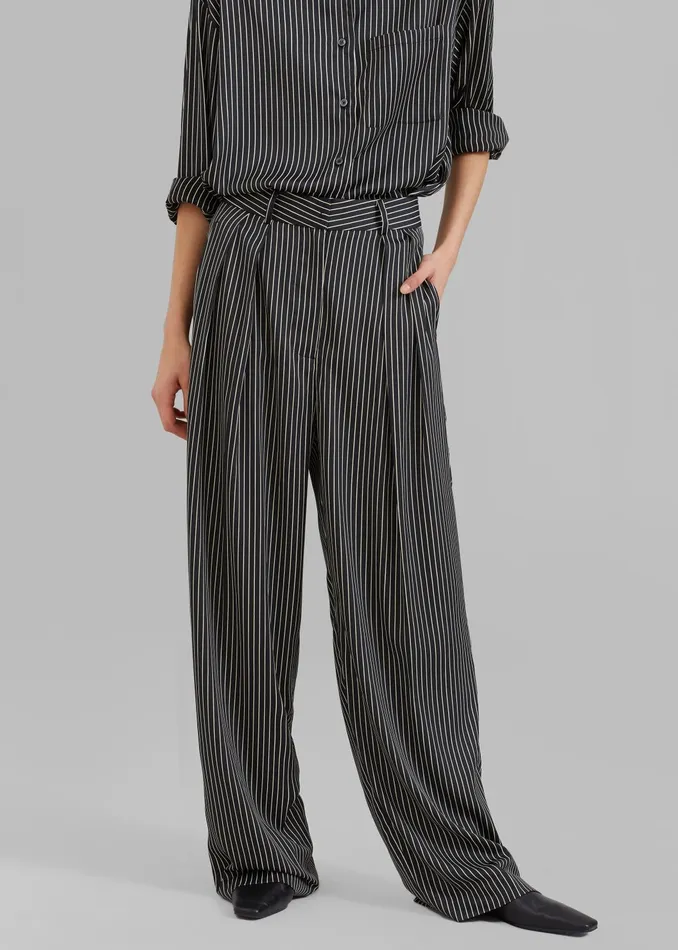 The Frankie Shop Bottoms Women Tansy Satin Pants 8211 Black Pinstripe