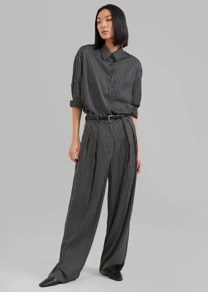 The Frankie Shop Bottoms Women Tansy Satin Pants 8211 Black Pinstripe