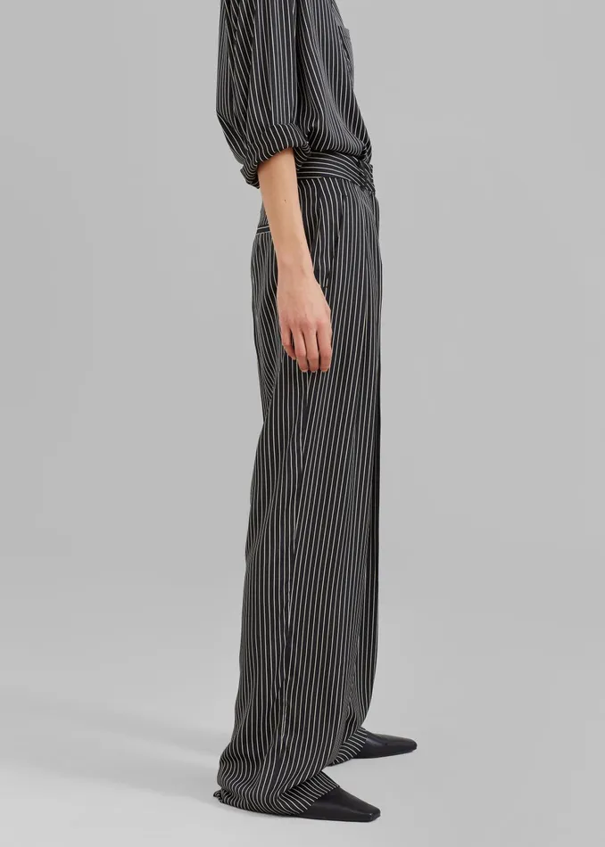 The Frankie Shop Bottoms Women Tansy Satin Pants 8211 Black Pinstripe