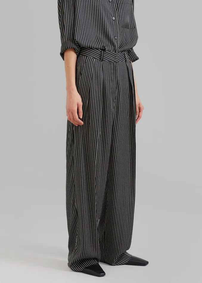 The Frankie Shop Bottoms Women Tansy Satin Pants 8211 Black Pinstripe