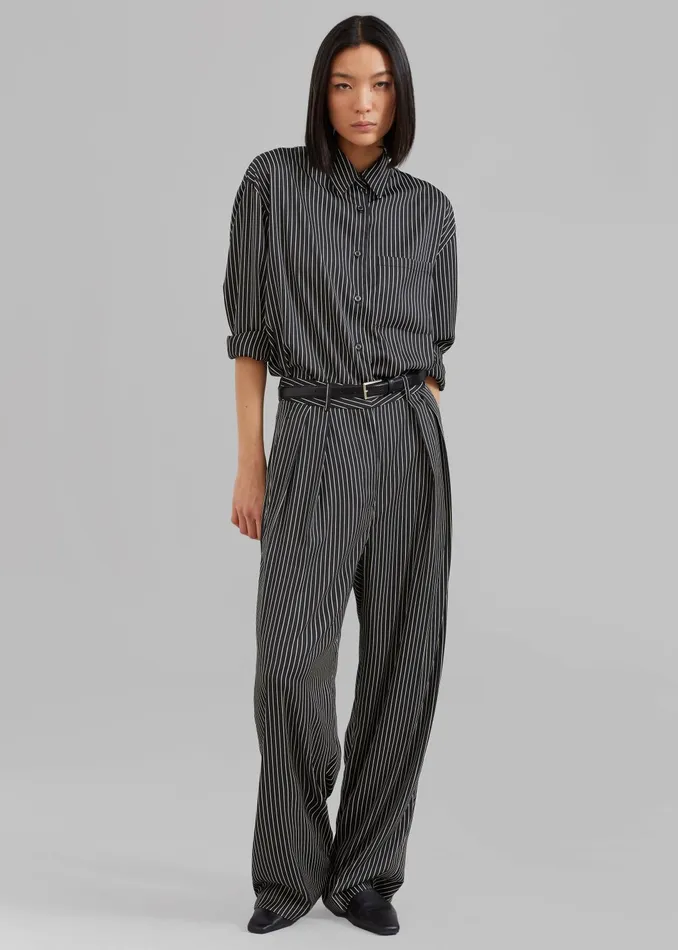 The Frankie Shop Bottoms Women Tansy Satin Pants 8211 Black Pinstripe