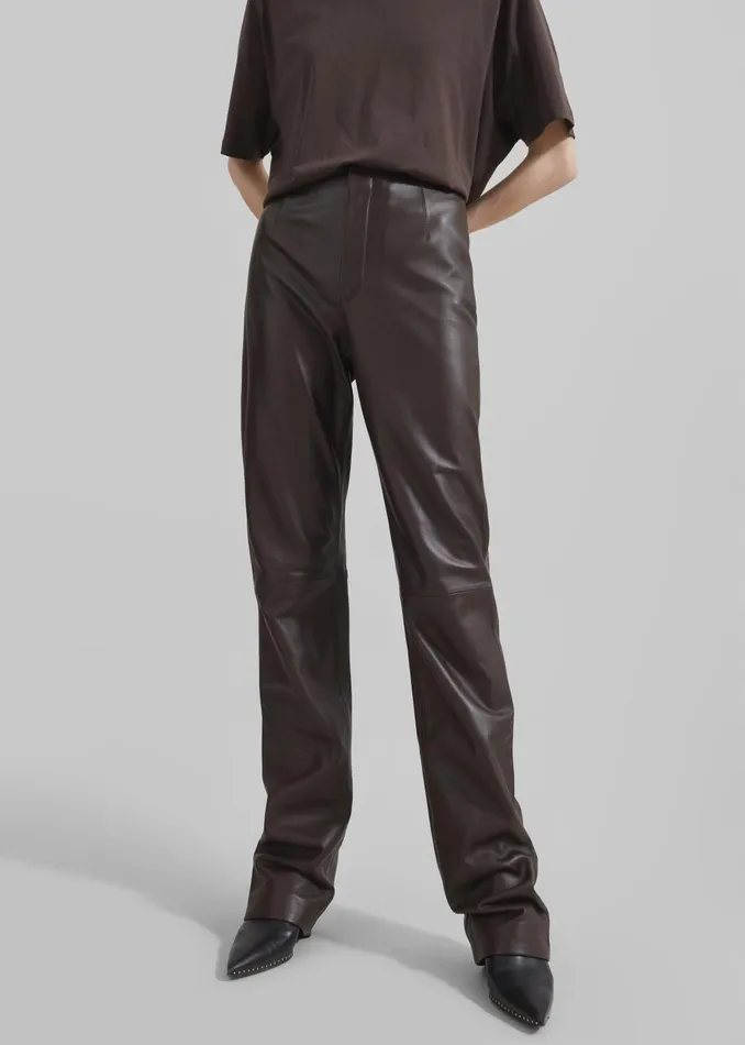 The Frankie Shop Bottoms Women Ziggy Long Leather Pants 8211 Brown