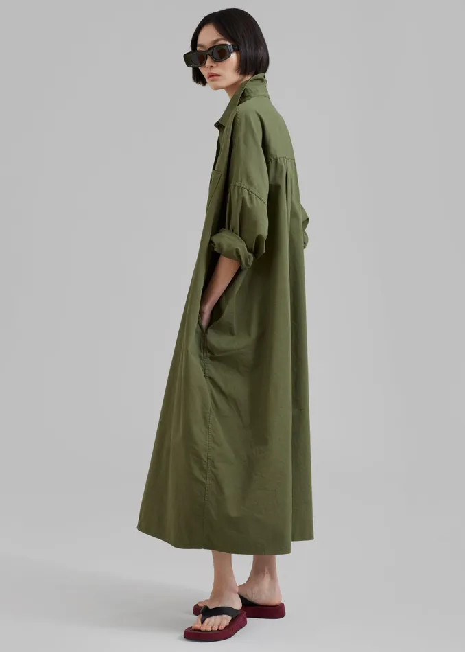 The Frankie Shop Dresses Women Kason Oversized Shirt Dress 8211 Dark Olive