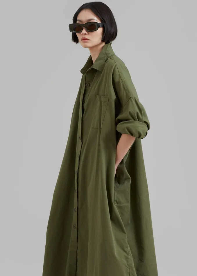 The Frankie Shop Dresses Women Kason Oversized Shirt Dress 8211 Dark Olive