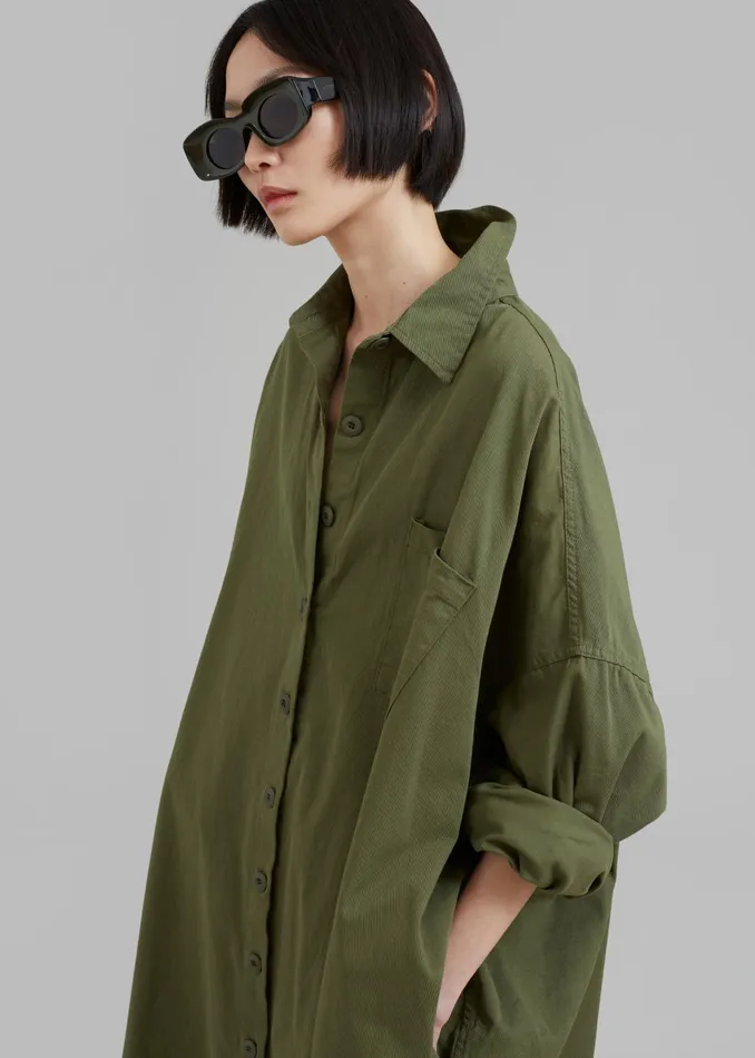 The Frankie Shop Dresses Women Kason Oversized Shirt Dress 8211 Dark Olive