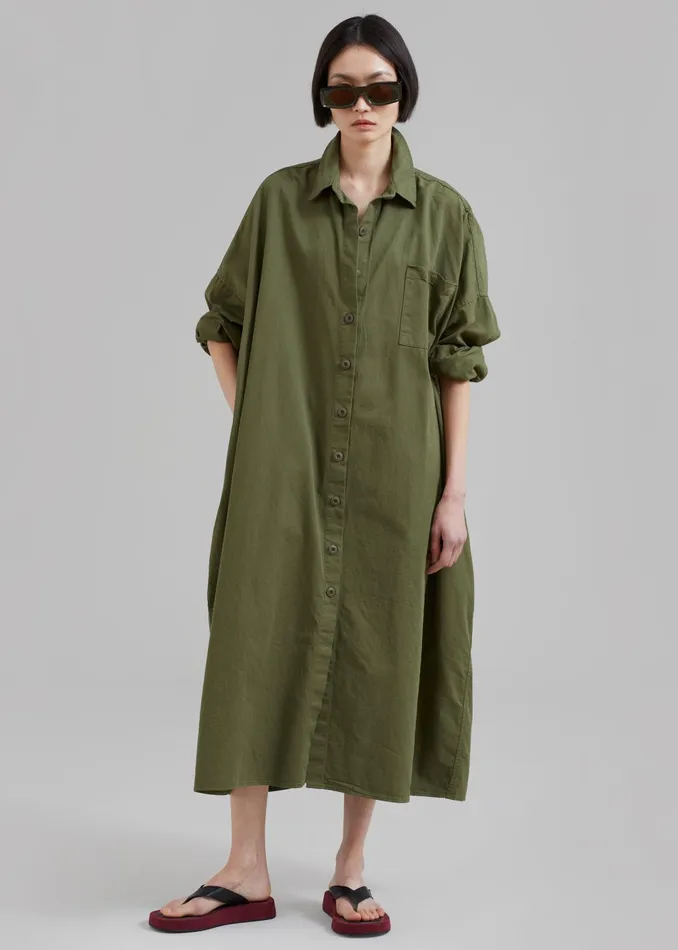 The Frankie Shop Dresses Women Kason Oversized Shirt Dress 8211 Dark Olive