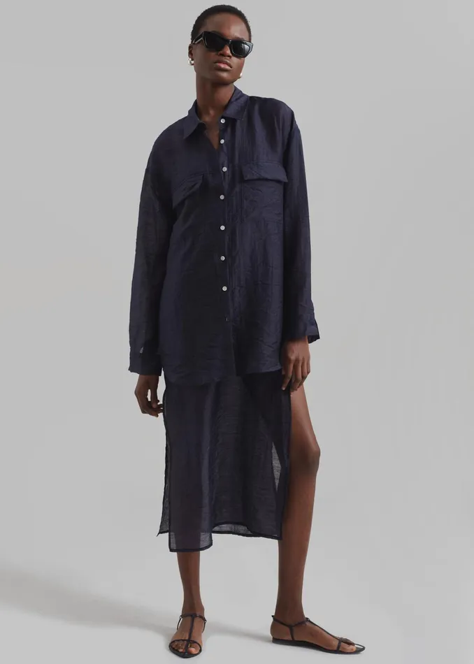 The Frankie Shop Dresses Women Madeline Sheer Midi Dress 8211 Navy