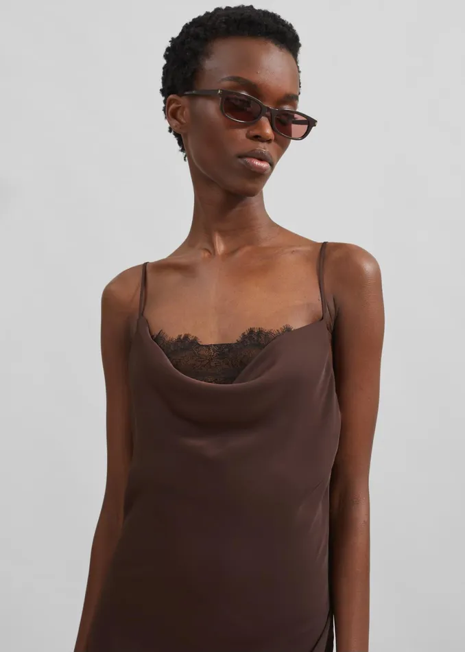 The Frankie Shop Dresses Women Rotate Lace Midi Slip Dress 8211 Chicory Coffee