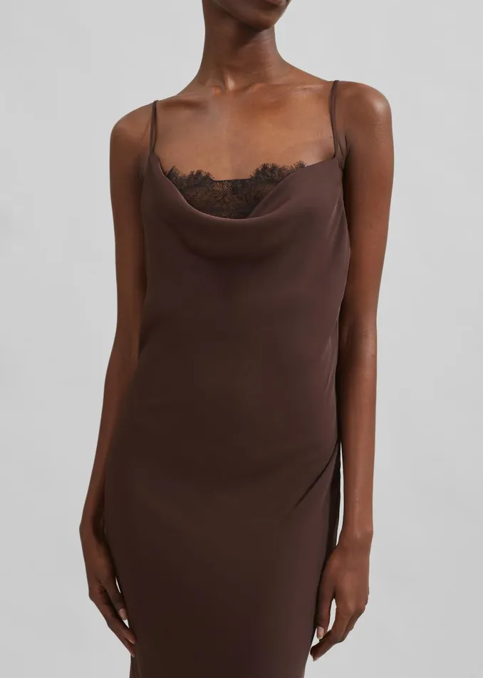 The Frankie Shop Dresses Women Rotate Lace Midi Slip Dress 8211 Chicory Coffee