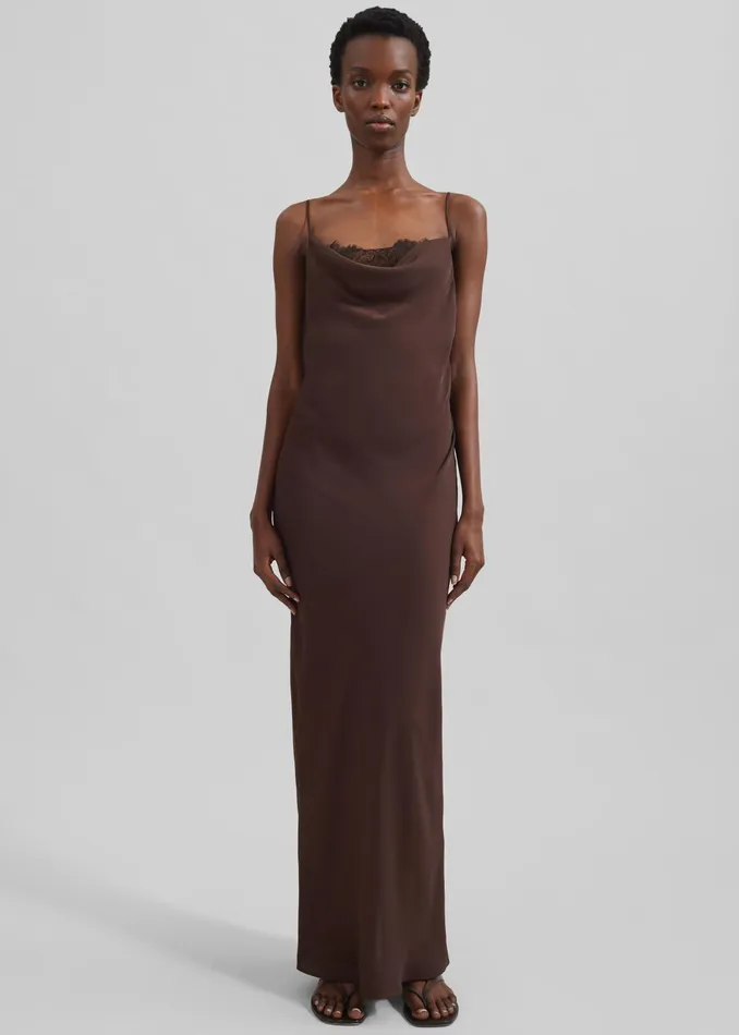 The Frankie Shop Dresses Women Rotate Lace Midi Slip Dress 8211 Chicory Coffee