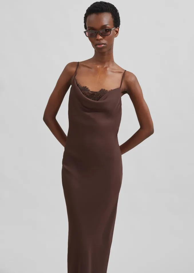 The Frankie Shop Dresses Women Rotate Lace Midi Slip Dress 8211 Chicory Coffee