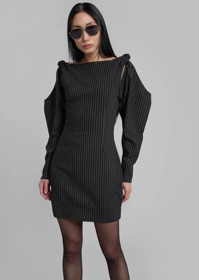 The Frankie Shop Dresses Women Rotate Stretchy Knotted Dress 8211 Black Pinstripe