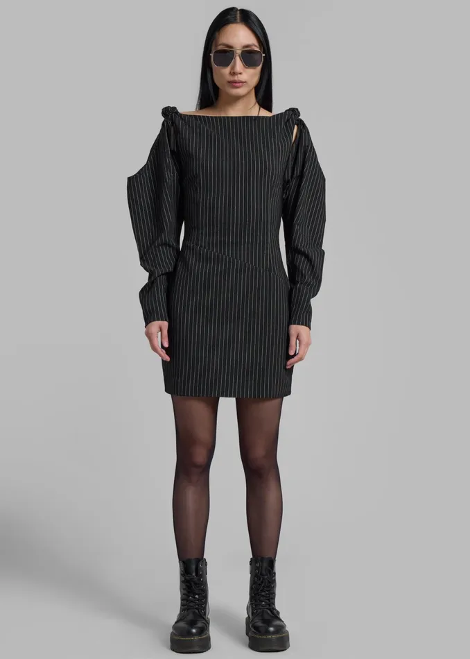 The Frankie Shop Dresses Women Rotate Stretchy Knotted Dress 8211 Black Pinstripe