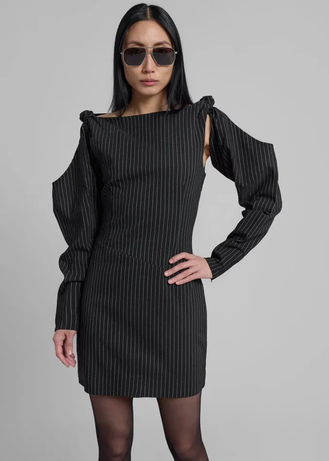 The Frankie Shop Dresses Women Rotate Stretchy Knotted Dress 8211 Black Pinstripe