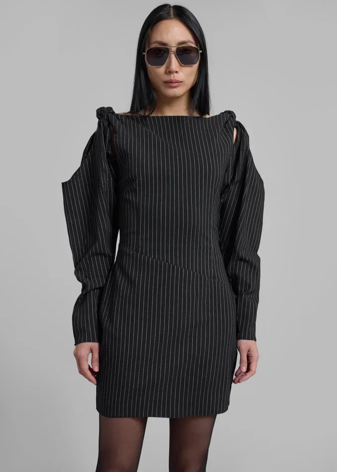The Frankie Shop Dresses Women Rotate Stretchy Knotted Dress 8211 Black Pinstripe