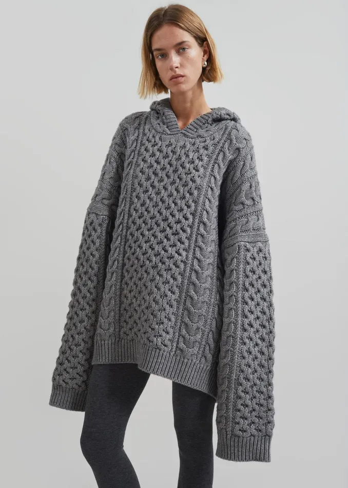 The Frankie Shop Knitwear Women Adare Braided Knit Hoodie 8211 Grey