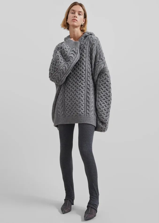 The Frankie Shop Knitwear Women Adare Braided Knit Hoodie 8211 Grey