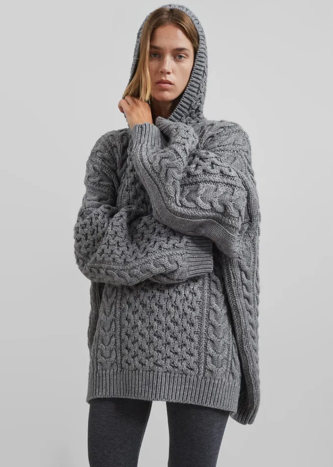 The Frankie Shop Knitwear Women Adare Braided Knit Hoodie 8211 Grey