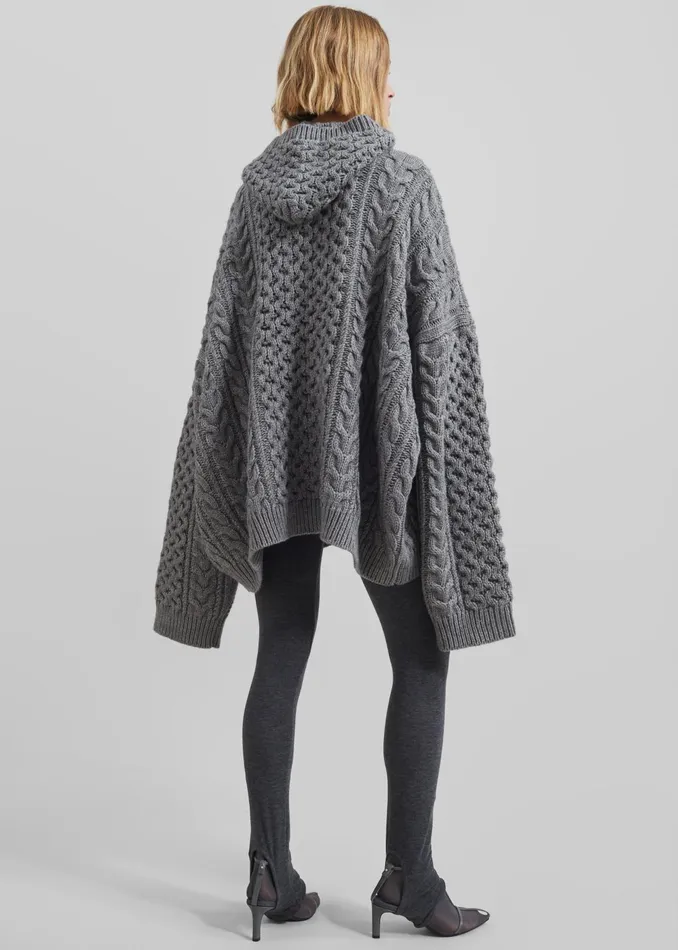 The Frankie Shop Knitwear Women Adare Braided Knit Hoodie 8211 Grey