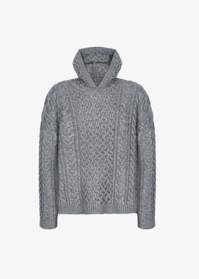 The Frankie Shop Knitwear Women Adare Braided Knit Hoodie 8211 Grey