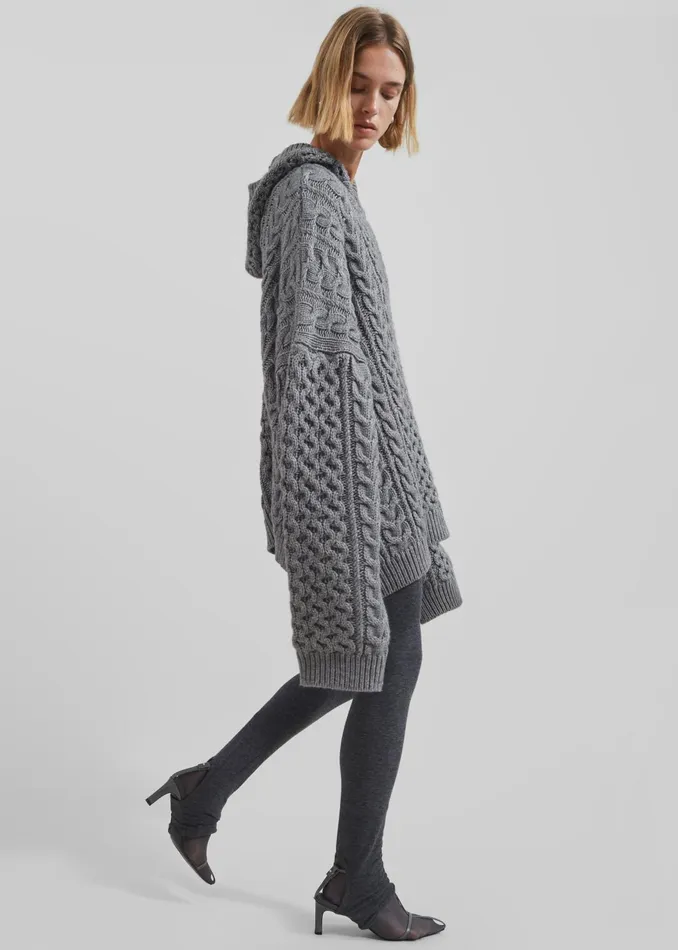 The Frankie Shop Knitwear Women Adare Braided Knit Hoodie 8211 Grey
