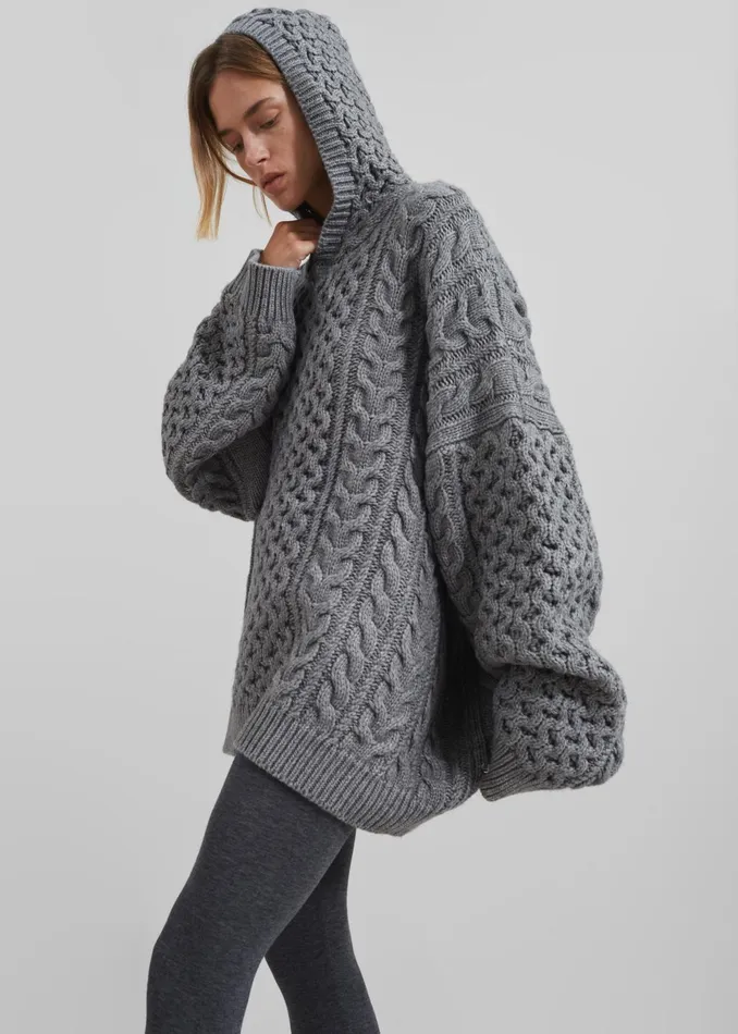 The Frankie Shop Knitwear Women Adare Braided Knit Hoodie 8211 Grey