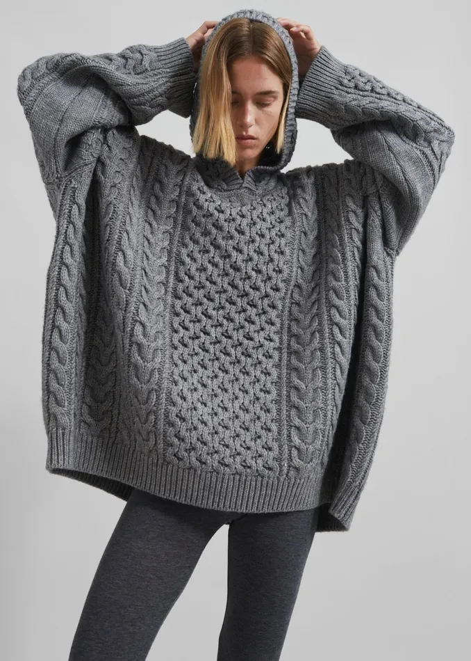 The Frankie Shop Knitwear Women Adare Braided Knit Hoodie 8211 Grey