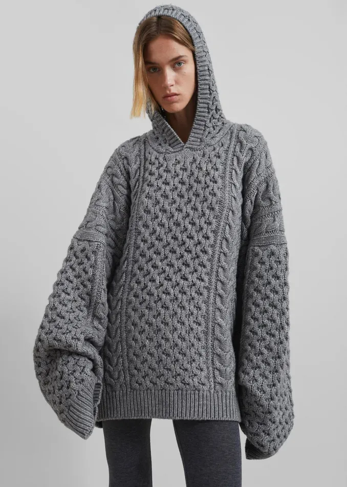 The Frankie Shop Knitwear Women Adare Braided Knit Hoodie 8211 Grey