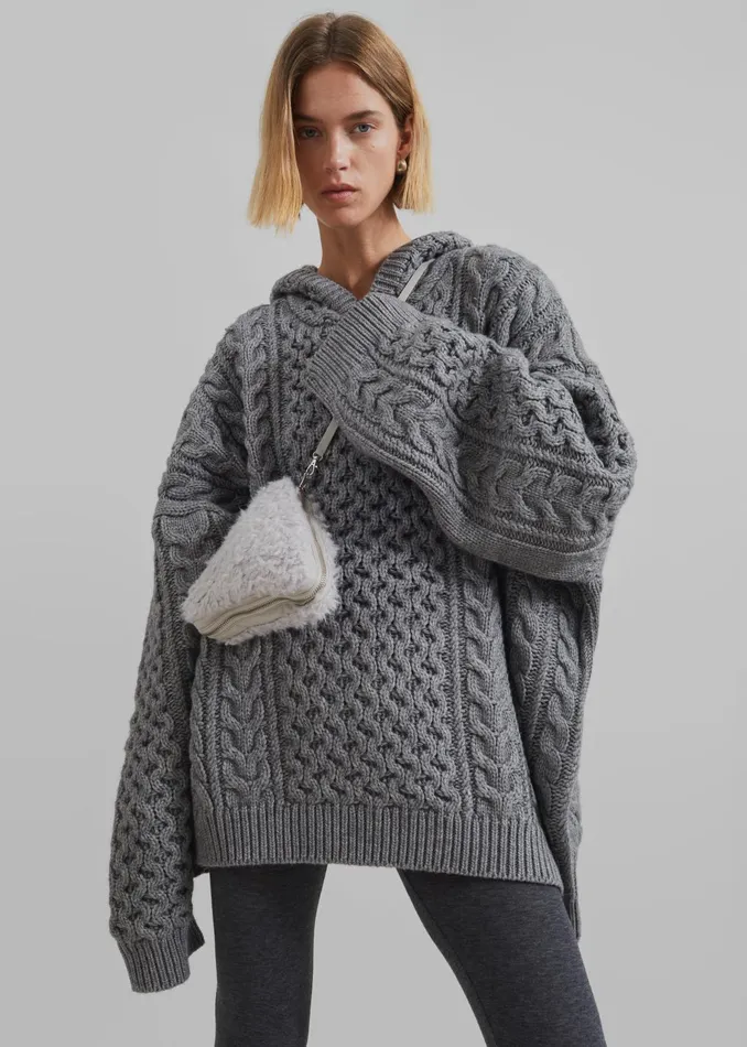 The Frankie Shop Knitwear Women Adare Braided Knit Hoodie 8211 Grey