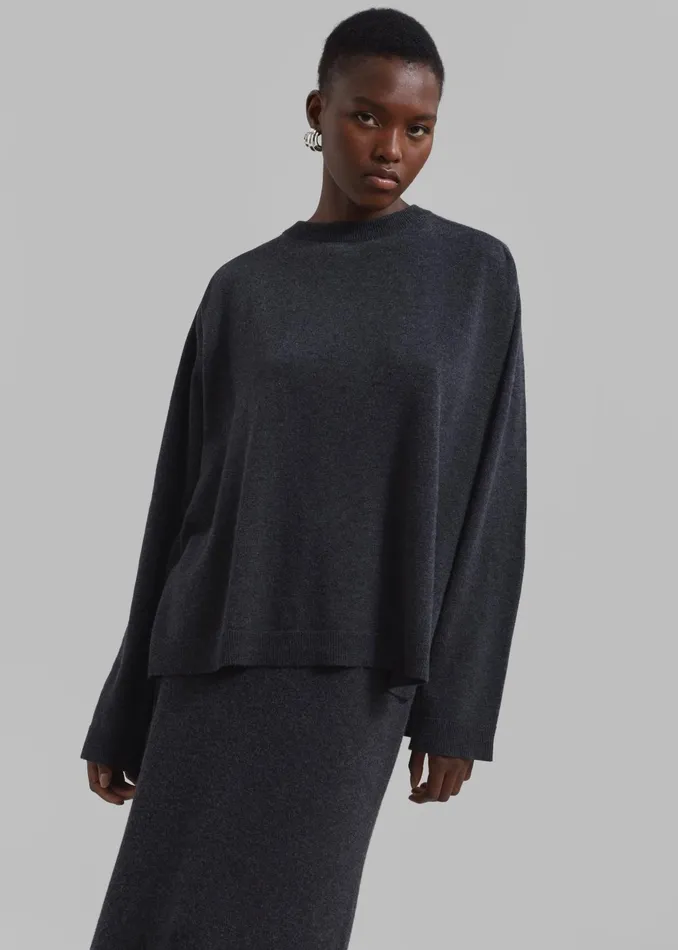 The Frankie Shop Knitwear Women Bellamy Wool Sweater 8211 Charcoal