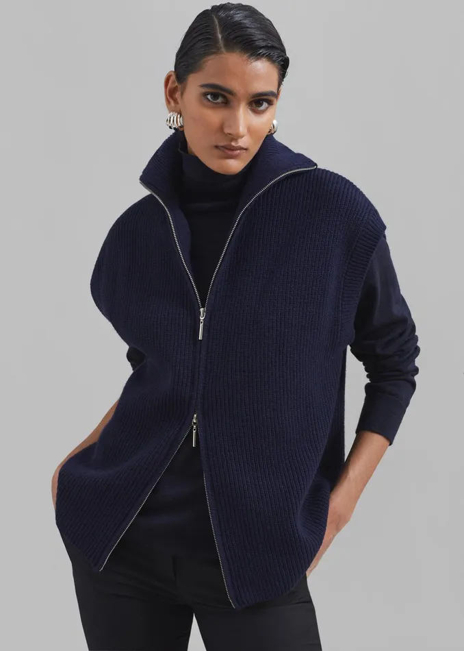 The Frankie Shop Knitwear Women Kellan Wool Blend Sleeveless Zip Turtleneck 8211 Navy