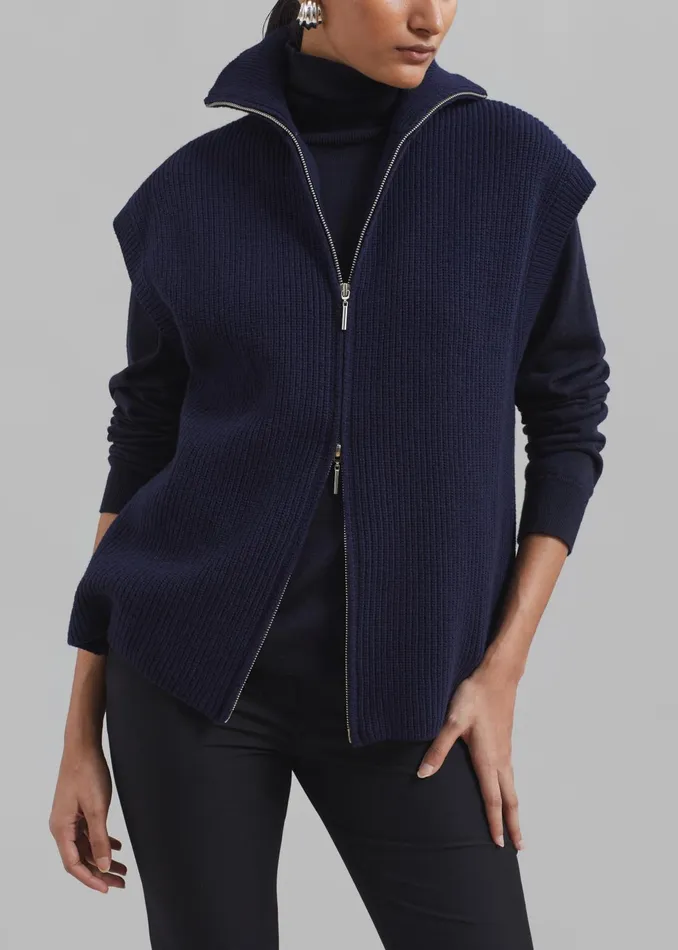 The Frankie Shop Knitwear Women Kellan Wool Blend Sleeveless Zip Turtleneck 8211 Navy