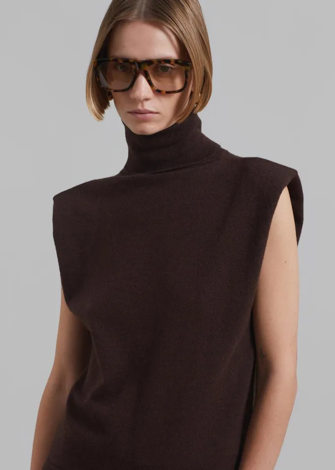 The Frankie Shop Knitwear Women Nadia Thin Padded Sleeveless Turtleneck 8211 Brown