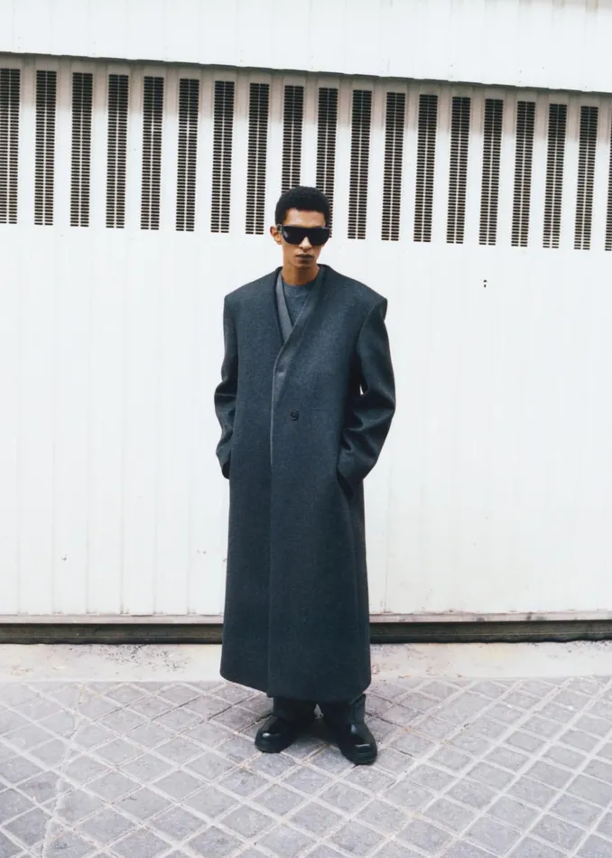 The Frankie Shop Outerwear Men Alistar Collarless Wool Coat 8211 Dark Grey Melange